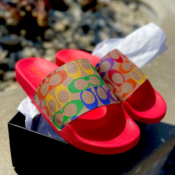 ~ RARE ~Coach NIB Udele Sport Slide In Rainbow Signature Canvas - Picture 3 of 8
